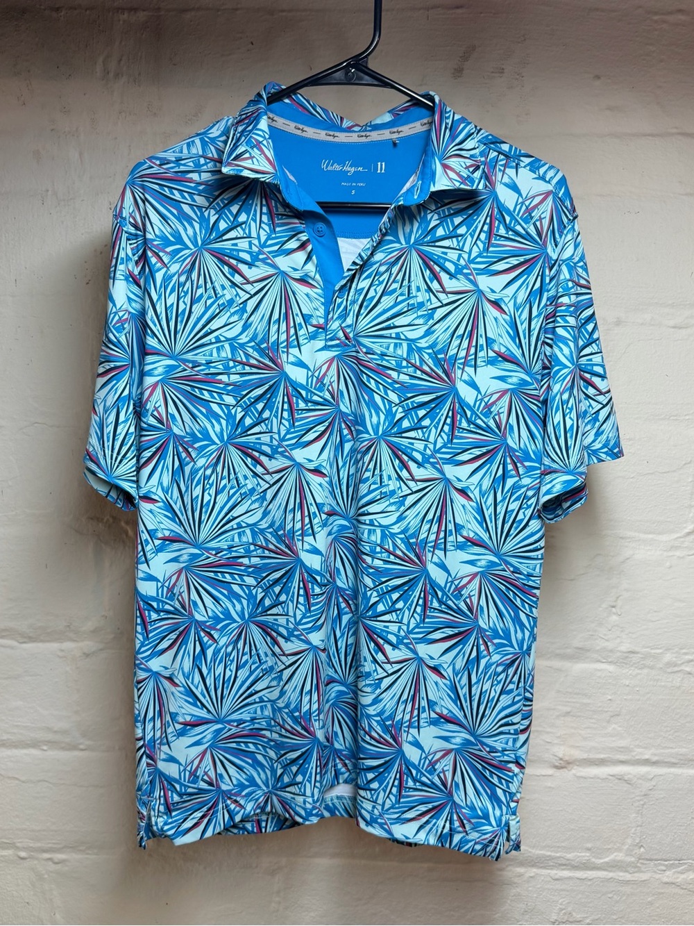 Walter Hagen Blue Tropical Leaf Print Polo